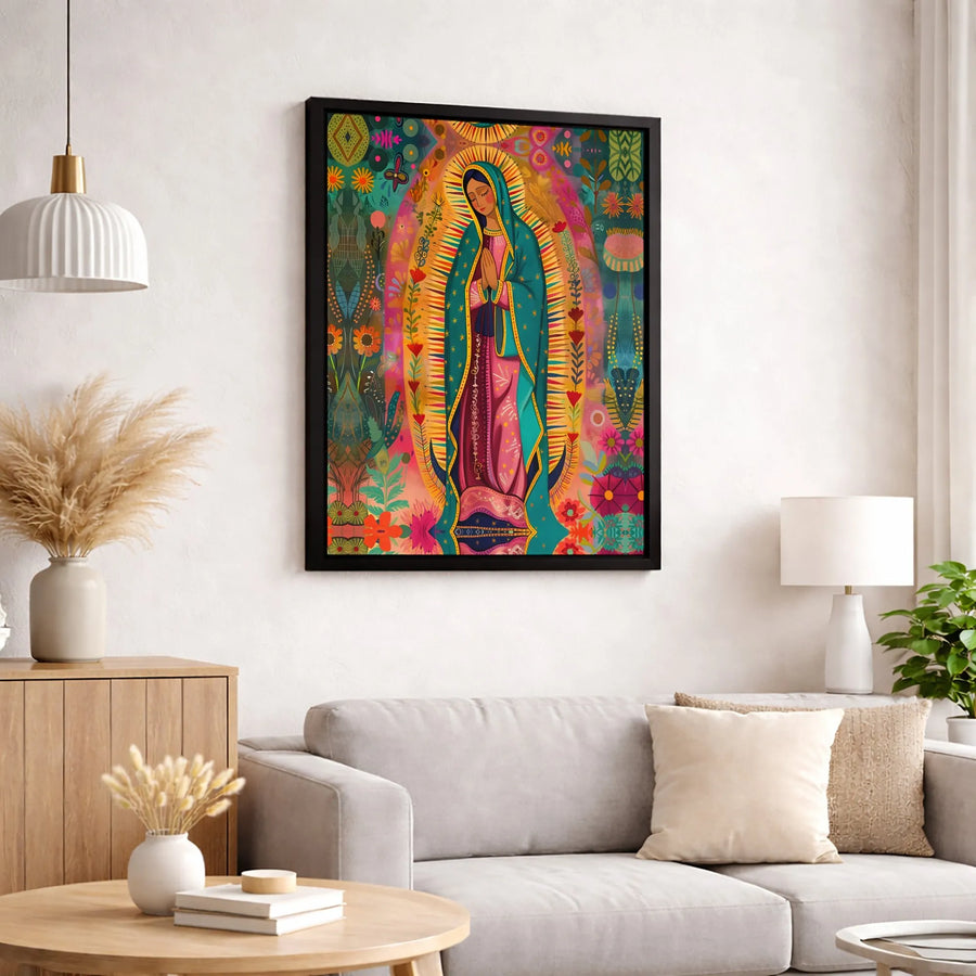 Virgin of Guadalupe Wall Art | Colorful Mexican Folk Art Canvas | 1.25 Inch Premium Gallery Wrap | Catholic Home Decor Spiritual Gift