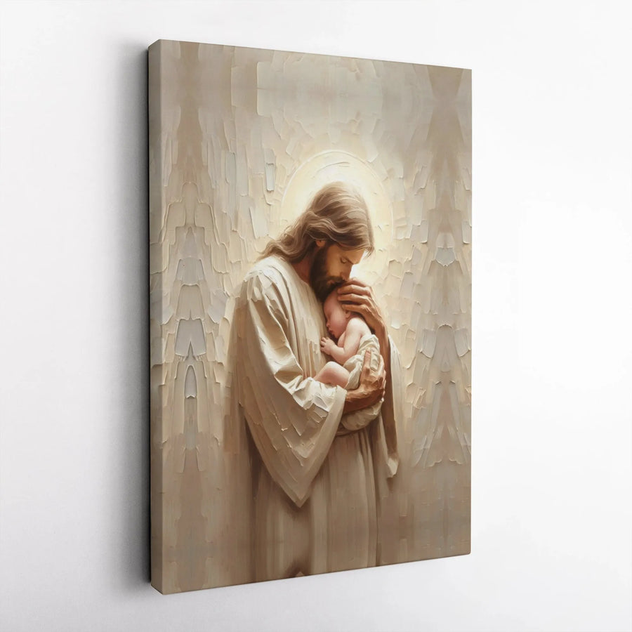 Jesus Holding Baby Canvas Art | Christian Nursery Wall Decor | Premium Fade-Resistant Religious Print | Spiritual Gift for Baptism or Baby Shower