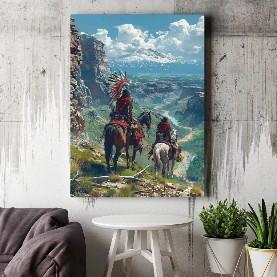 Native American Riders Canvas Wall Art | Epic Canyon Landscape Print | Premium Thick Gallery Canvas | Western Home Decor Collector's Gift