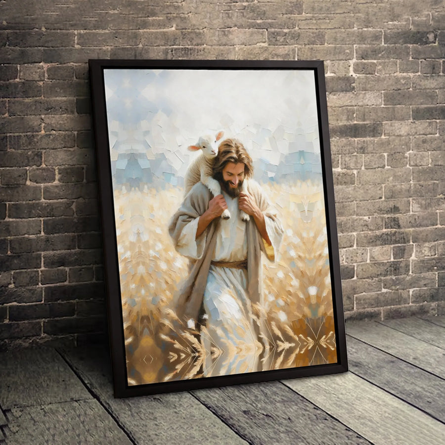 Jesus The Good Shepherd Canvas | Oil Painting Style Lamb Wall Art | Premium Gallery Wrapped 1.25" Print | Christian Home Decor Religious Gift