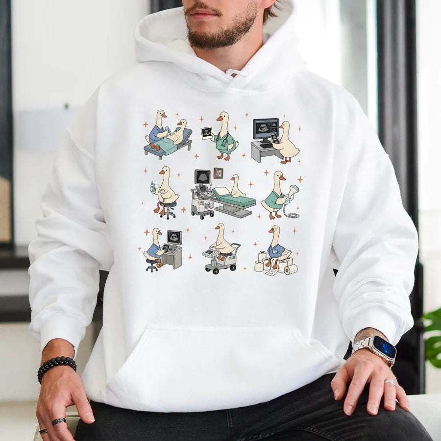 Ultrasound Tech Hoodie | Funny Sonographer Silly Goose Design | Soft Cotton Graphic Tee | RDMS Graduation Gift for OBGYN Nurse