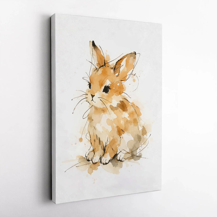 Watercolor Rabbit Canvas Wall Art | Cute Bunny Sketch Art Print | Premium Gallery Wrapped Canvas | Nursery Decor Gift for Kids Room