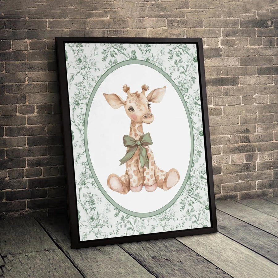 Baby Giraffe Wall Art | Watercolor Nursery Decor with Sage Green Floral Toile | Premium 1.25" Gallery Canvas | Gift for Baby Shower