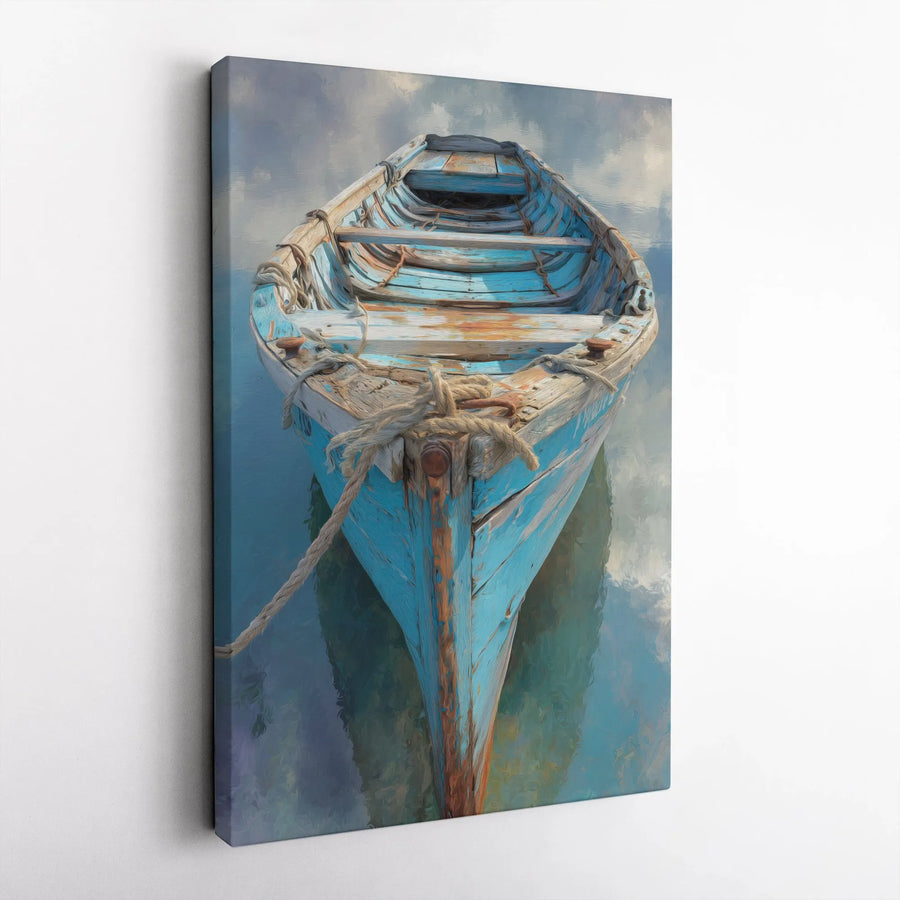 Rustic Boat Canvas Wall Art | Old Fishing Boat Painting Print | Premium Gallery Wrap | Nautical Home Decor Gift for Boaters