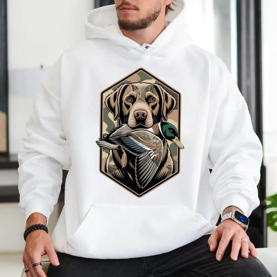 Duck Hunting Dog Hoodie | Labrador Retriever Graphic | Premium Cotton Blend | Gift for Outdoorsmen and Hunters
