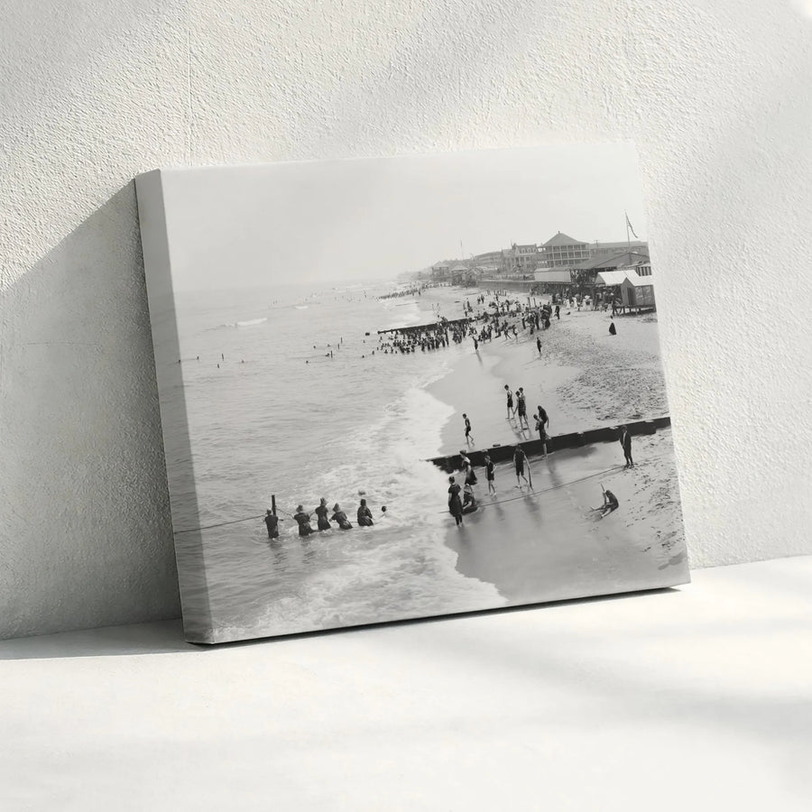 Vintage Beach Scene Canvas Print | Historic Seaside Boardwalk Photography | Premium Gallery Wrap Canvas | Coastal Home Decor Gift