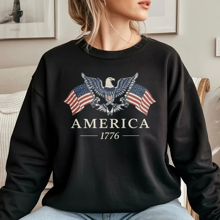 America 1776 Sweatshirt | Vintage Patriotic Eagle & USA Flag Design | Premium Cotton-Blend Sweatshirt | 4th of July Gift