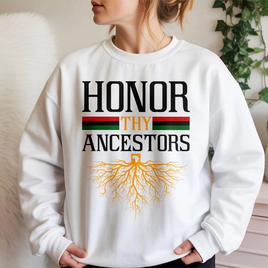 Honor Thy Ancestors Sweatshirt | Pan-African Tree Roots Graphic | Premium Cotton Blend | Black History Month Gift for Men and Women