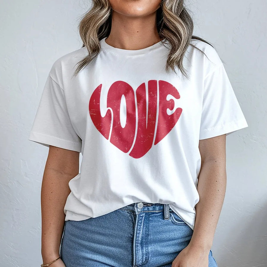 Retro Love Heart T-Shirt | Distressed Graphic Print | Premium Soft Cotton | Romantic Valentine's Day Gift for Her