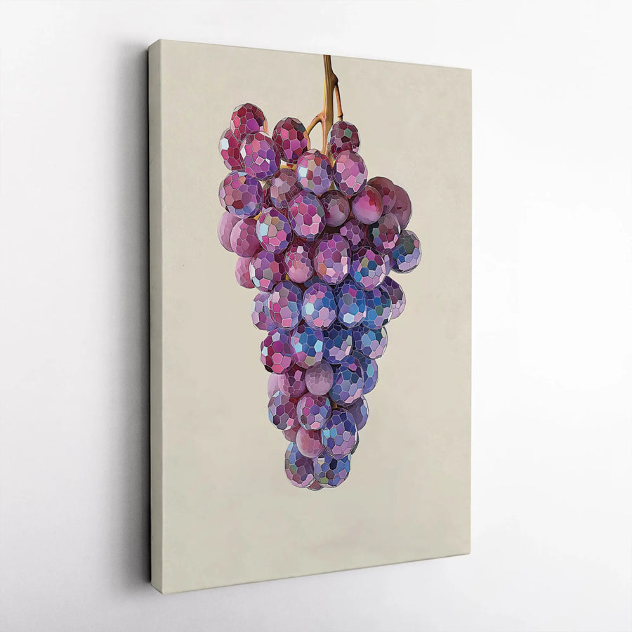 Geometric Grapes Canvas Wall Art | Faceted Purple Fruit Print | Premium Gallery Wrapped Decor | Modern Kitchen & Dining Room Wall Decor