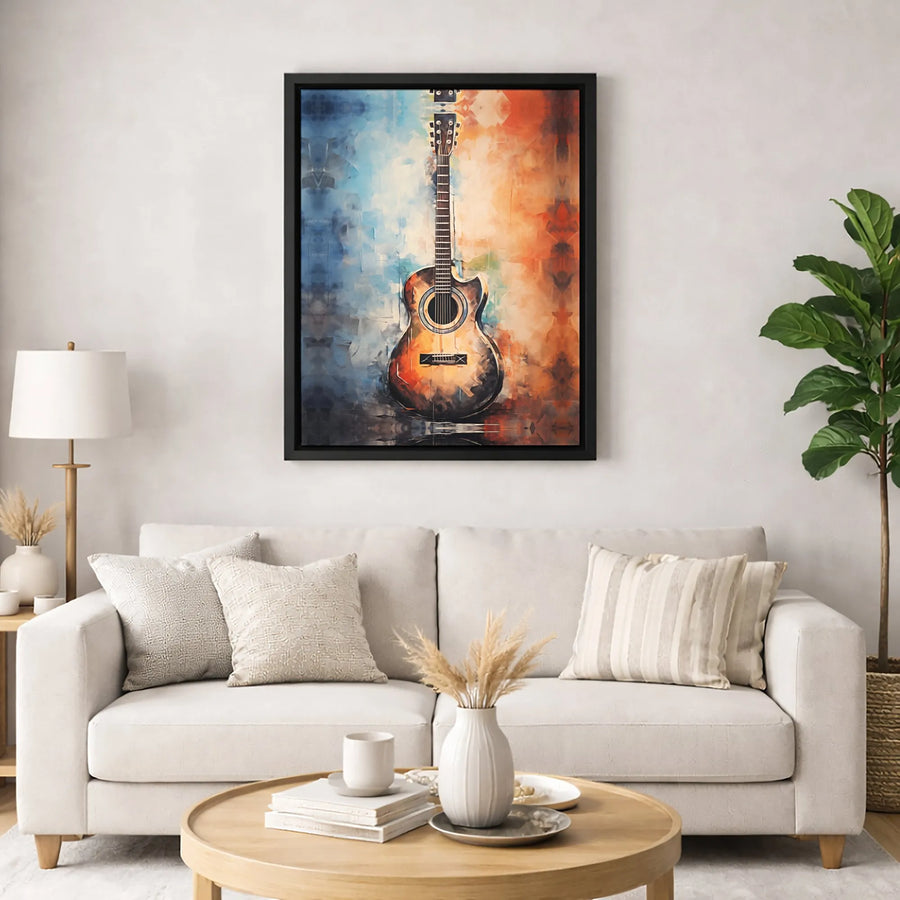 Abstract Guitar Canvas Wall Art | Blue and Orange Music Decor | Premium Gallery Wrap Print | Gift for Musicians and Guitar Players