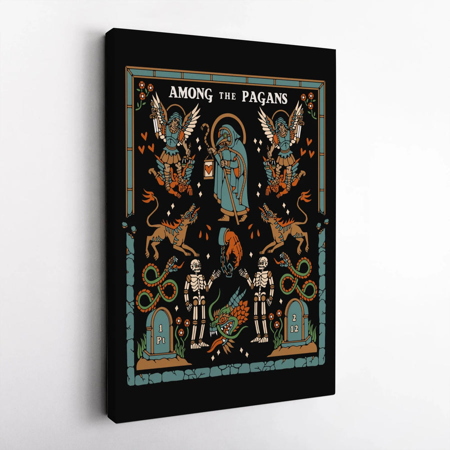 Among The Pagans Wall Art | Plague Doctor Skeleton Gothic Decor | Gallery-Wrapped Premium Canvas | Dark Fantasy Gift for Occult Enthusiasts