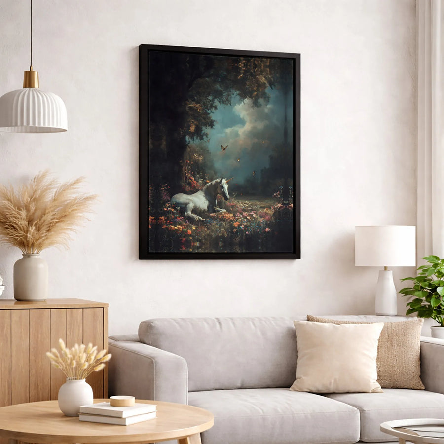 Mythical Unicorn Canvas Wall Art | Enchanted Forest Wildflower Meadow Print | Premium 1.25 Inch Gallery Wrap | Fantasy Home Decor Gift