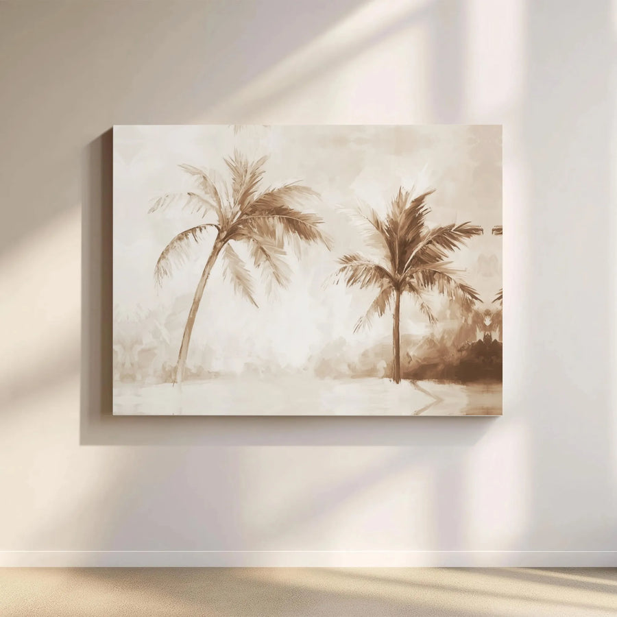 Palm Tree Canvas Wall Art | Sepia Abstract Tropical Landscape | 1.25 Inch Gallery Wrap | Modern Coastal Home Decor Gift