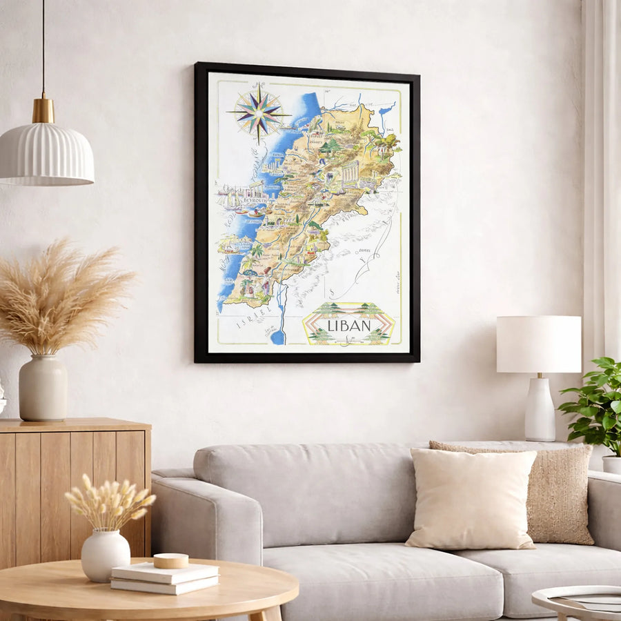 Lebanon Map Canvas Wall Art | Vintage Illustrated Landmarks Print | Premium 1.25-Inch Gallery Wrap | Home Decor Gift for Lebanese Culture Lovers