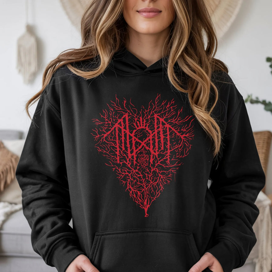 Gothic Heart Hoodie | Red Roots Branch Graphic Design | Premium Cotton Blend Streetwear | Aesthetic Alt Clothing For Men And Women
