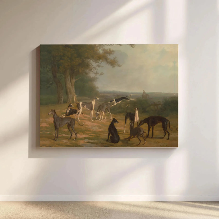 Greyhound Dog Painting Canvas | Classic Equestrian Art Print | 1.25" Gallery Wrap Premium Decor | Antique Landscape Wall Art for Dog Lovers