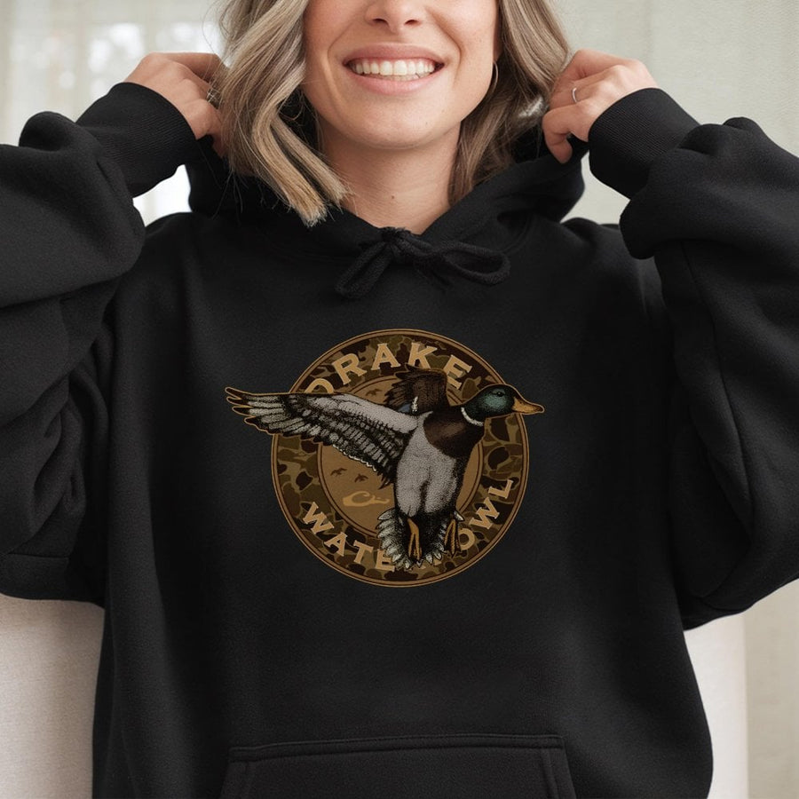 Mallard Duck Hunting Hoodie | Retro Camo Waterfowl Graphic | Premium Cotton Blend Sweatshirt | Gift for Outdoorsman Hunter