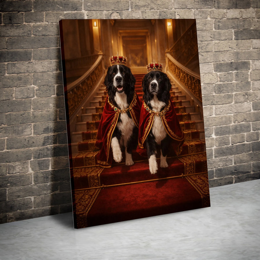 Royal Dogs Canvas Wall Art | Funny Regal Pet Portrait with Crowns | Premium Gallery Wrapped Print | Unique Gift for Dog Lover
