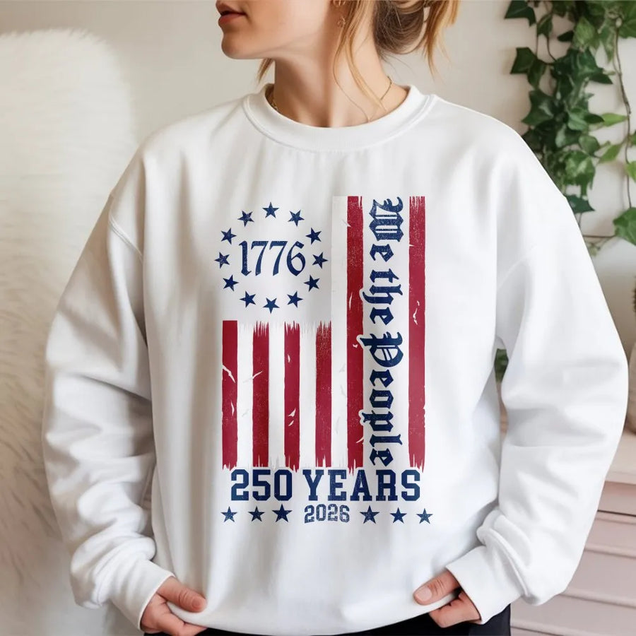 USA 250th Anniversary Sweatshirt | We The People 1776 Distressed Flag | Soft Cotton Blend Pullover | Collector's Patriotic Gift for Men