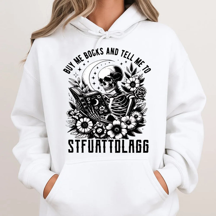 Book Lover Hoodie | Funny Skeleton Reading Graphic Print | Soft Cotton-Blend Unisex Sweatshirt | Unique Gift for Librarian & Bookworm