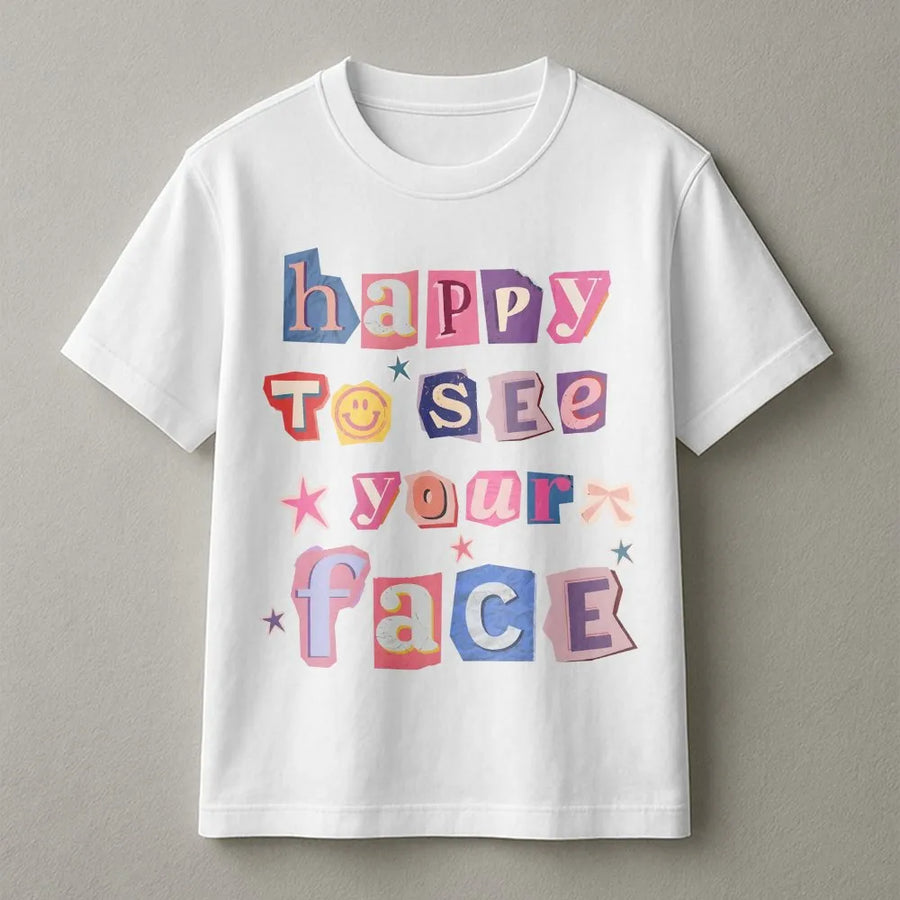 Happy To See Your Face Teacher Shirt | Cute Retro Collage Graphic Tee | Soft Comfort Colors Cotton | Back To School Gift for Teachers