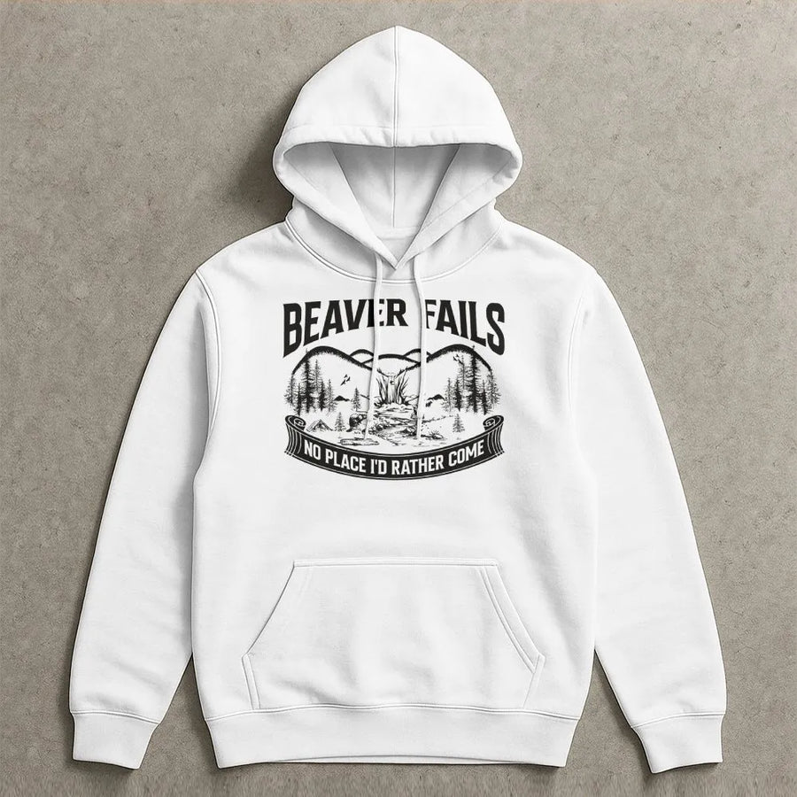 Beaver Falls Funny Hoodie | Sarcastic Nature Graphic Sweatshirt | Soft Cotton Blend Pullover | Humorous Gag Gift for Men and Women