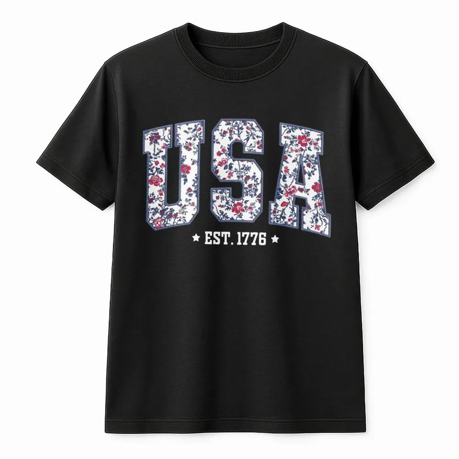 Patriotic USA T-Shirt | Floral Est. 1776 Graphic Sweatshirt | Premium Cotton Blend | 4th of July Gift for Women