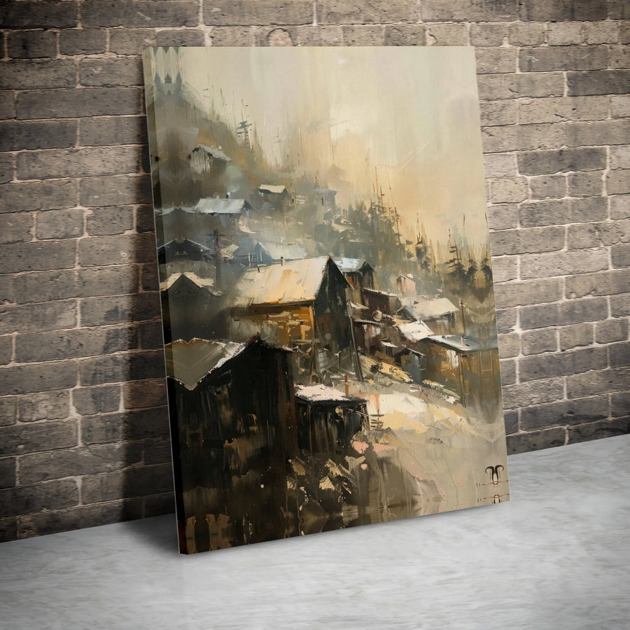 Rustic Hillside Village Canvas Print | Abstract Impressionist Mountain Landscape | Gallery Wrapped 1.25" Profile | Premium Home Decor Wall Art