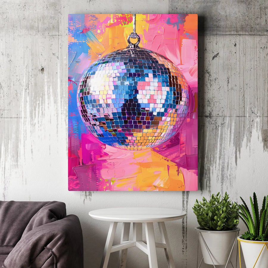 Disco Ball Wall Art | Vibrant Abstract Oil Painting Style | Premium 1.25-Inch Gallery Wrap Canvas | Retro Music Room Decor Gift