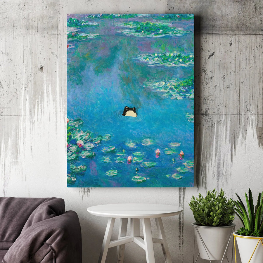 Frog Wall Art | Impressionist Water Lilies Pond Canvas Print | Premium Gallery Wrapped Decor | Whimsical Nature Gift For Her