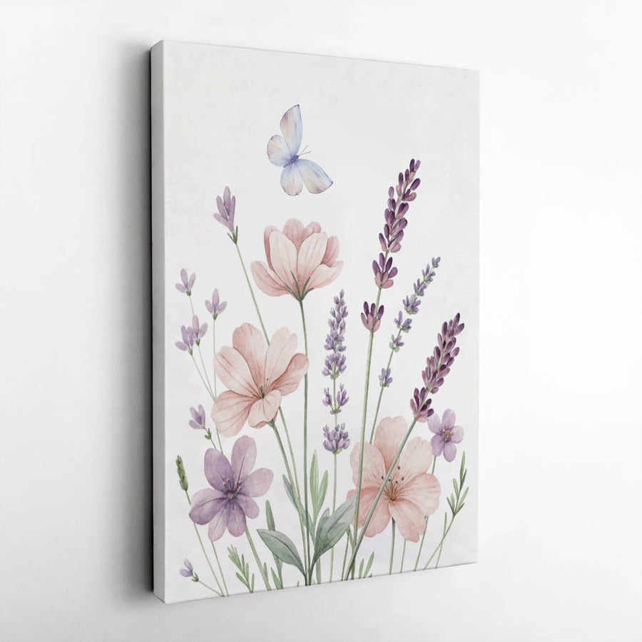 Watercolor Wildflower Canvas Print | Lavender and Butterfly Botanical Art | Premium Gallery-Wrapped Wall Decor | Elegant Gift for Nature Lovers