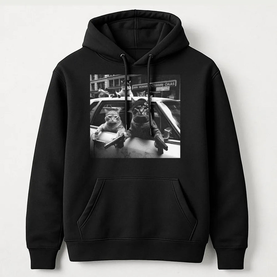 Gangster Cat Hoodie | Funny Streetwear Graphic Sweatshirt | Premium Cotton Blend | Gift for Cat Lovers & Hip Hop Fans