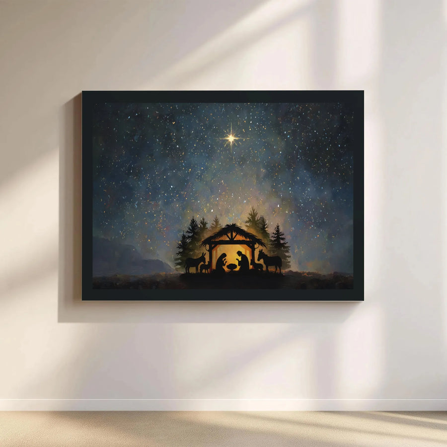Nativity Scene Canvas Wall Art | Star of Bethlehem Silhouette | Premium Gallery Wrap Print | Religious Christmas Home Decor Gift