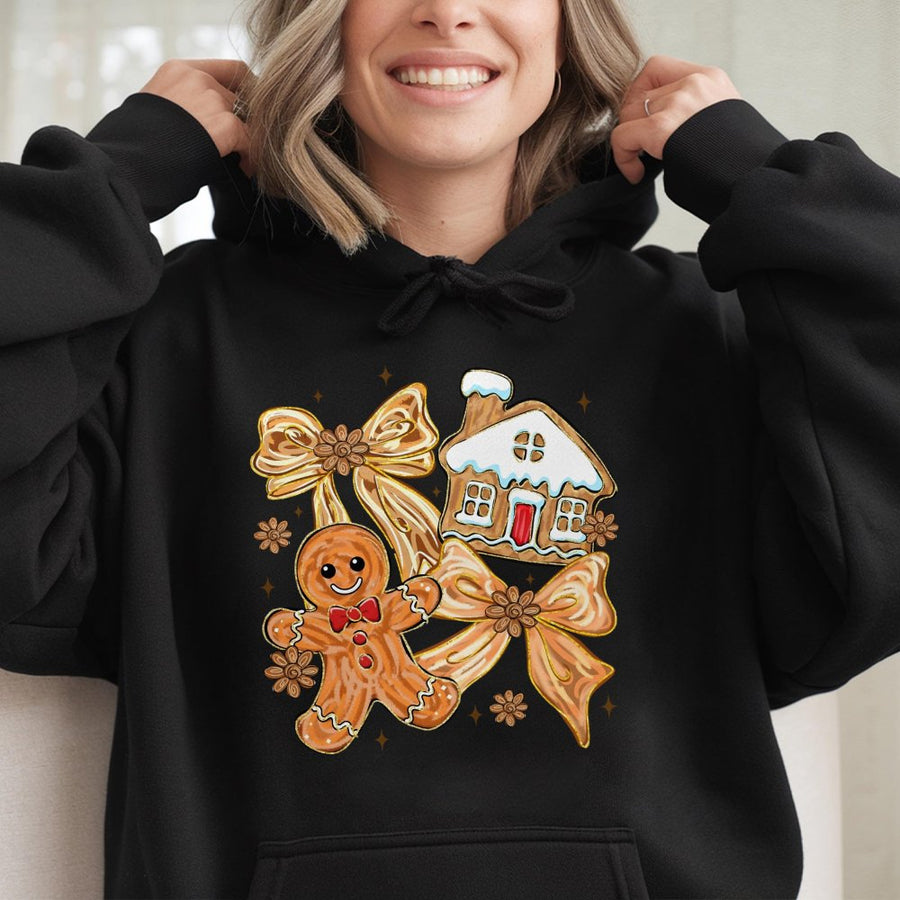 Gingerbread Hoodie | Coquette Christmas Bow And Cookie Aesthetic | Premium Cotton Blend | Holiday Gift For Her