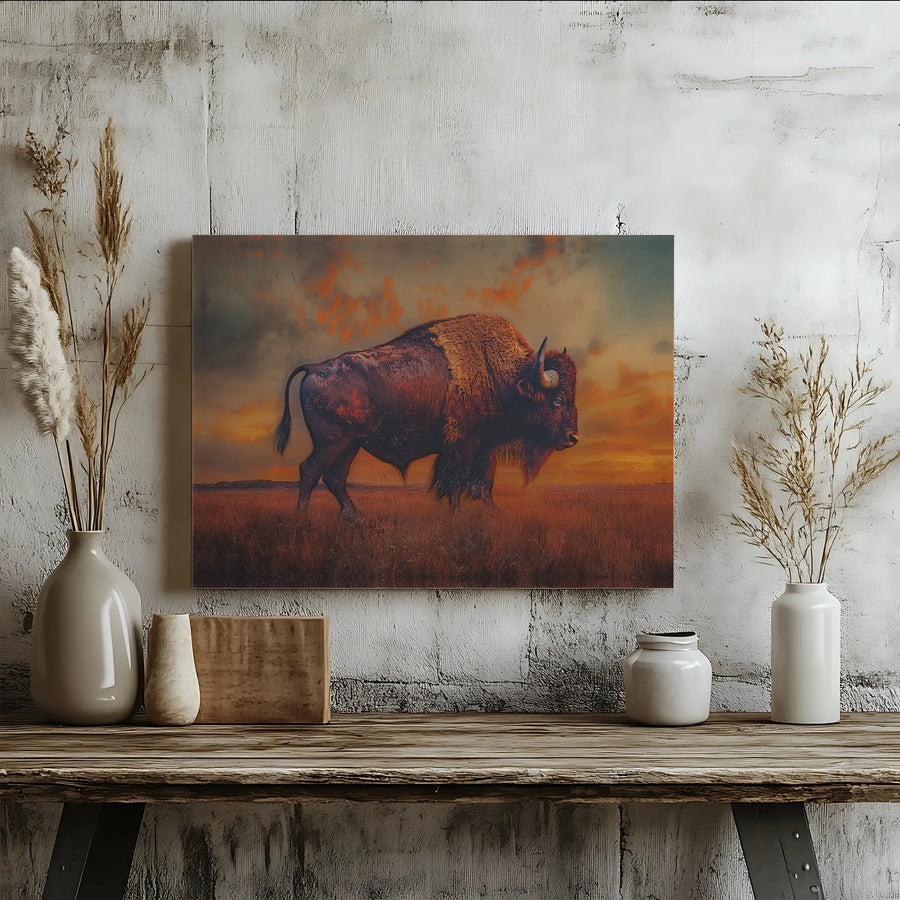 Rustic Bison Canvas Wall Art | Western Landscape & Wildlife Art | Premium Gallery Wrapped Canvas | Gift for Nature Lover | Lodge & Cabin Decor
