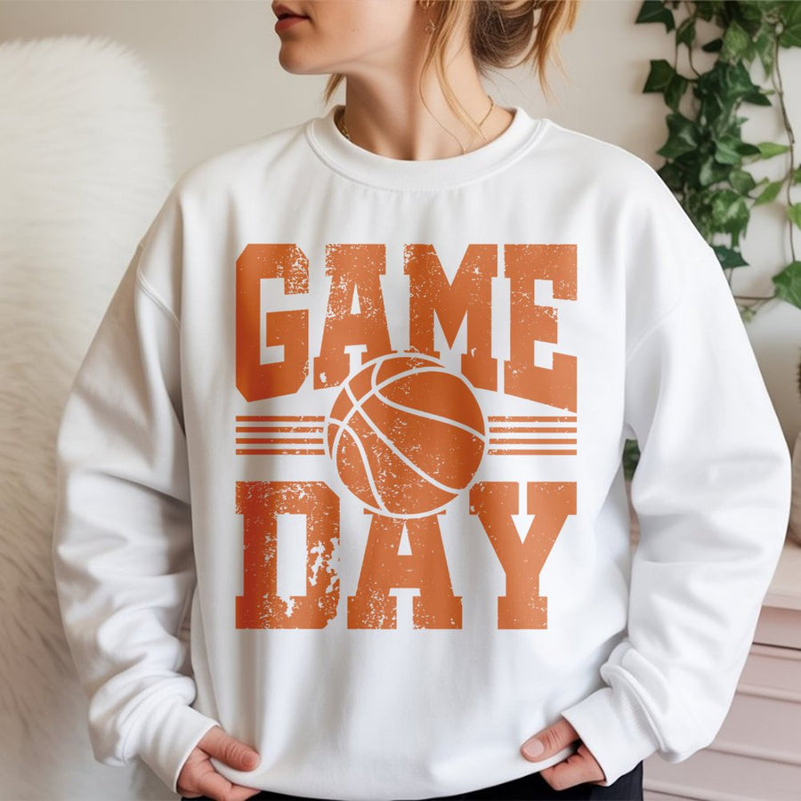 Game Day Basketball Sweatshirt | Distressed Vintage Graphic Print | Premium Cotton Blend | Sports Fan Gift for Basketball Players and Fans
