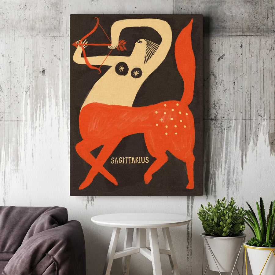 Sagittarius Zodiac Wall Art | Mid-Century Modern Centaur Print | Gallery Quality Premium Canvas | Astrology Gift for Her and Him