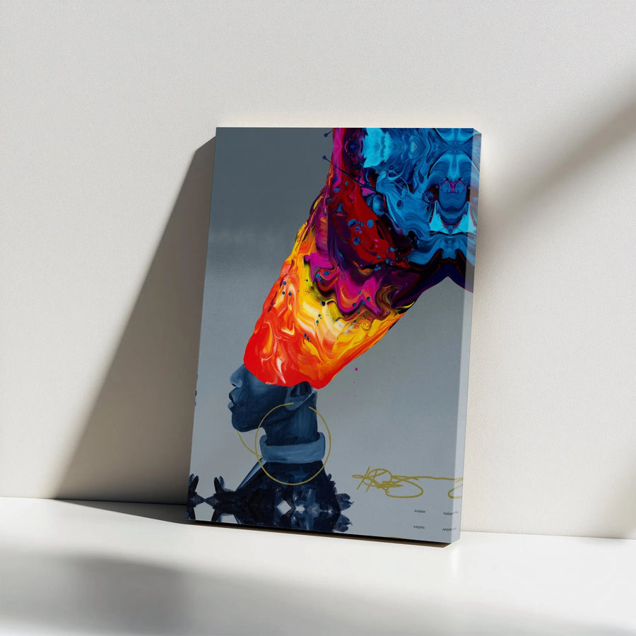 Abstract African Queen Canvas Wall Art | Vibrant Fluid Art Portrait | Premium Gallery Wrapped Canvas | Modern Afrocentric Home Decor Gift