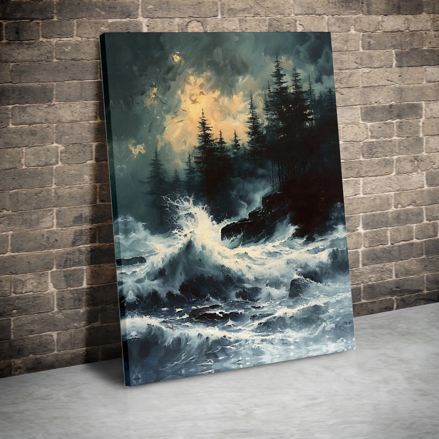 Stormy Ocean Canvas Wall Art | Moody Seascape with Crashing Waves | Premium Canvas Print | Home & Office Decor Gift