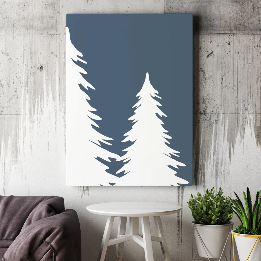Minimalist Pine Tree Canvas Art | Modern Forest Silhouette Wall Decor | Gallery Wrapped Premium Print | Nature-Inspired Home Office Wall Hanging