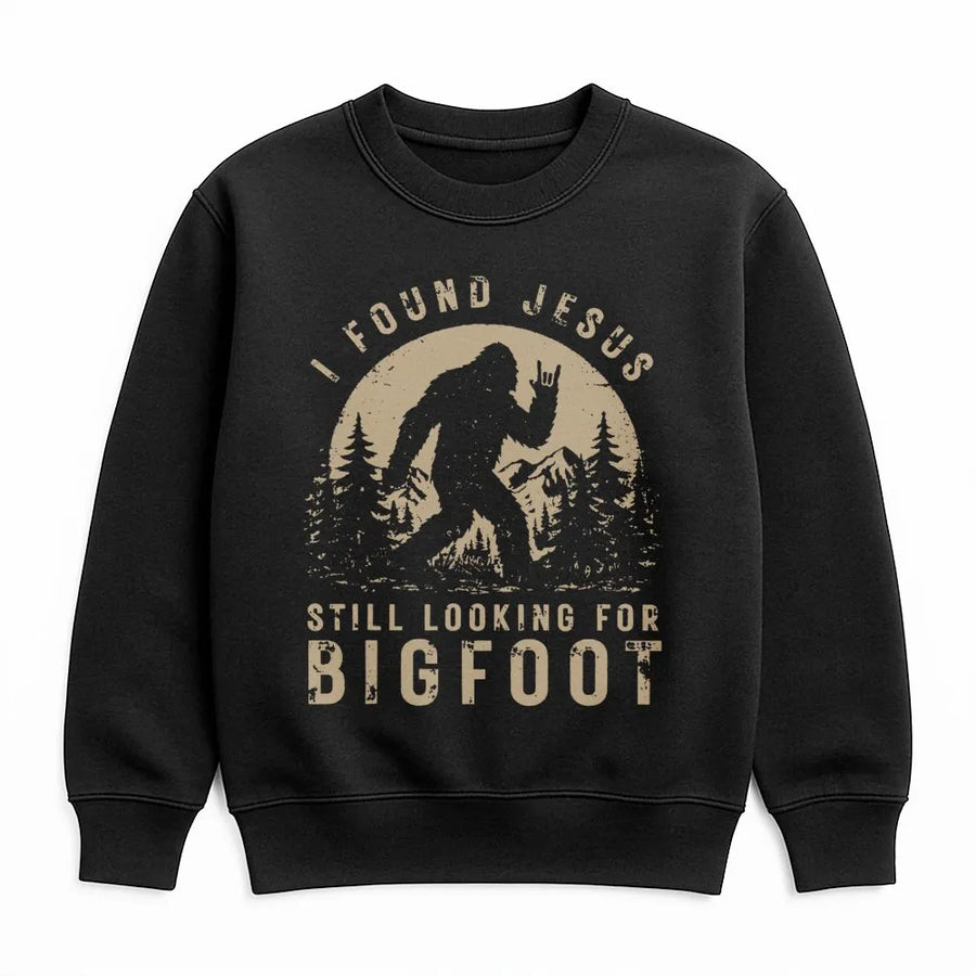 Bigfoot Sweatshirt | Funny I Found Jesus Sasquatch Graphic | Soft Cotton Blend | Unisex Religious Humor Gift