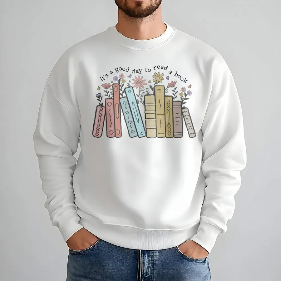 Book Lover Sweatshirt | It's a Good Day to Read a Book Graphic | Premium Soft Crewneck | Bookish Gift for Teacher Librarian