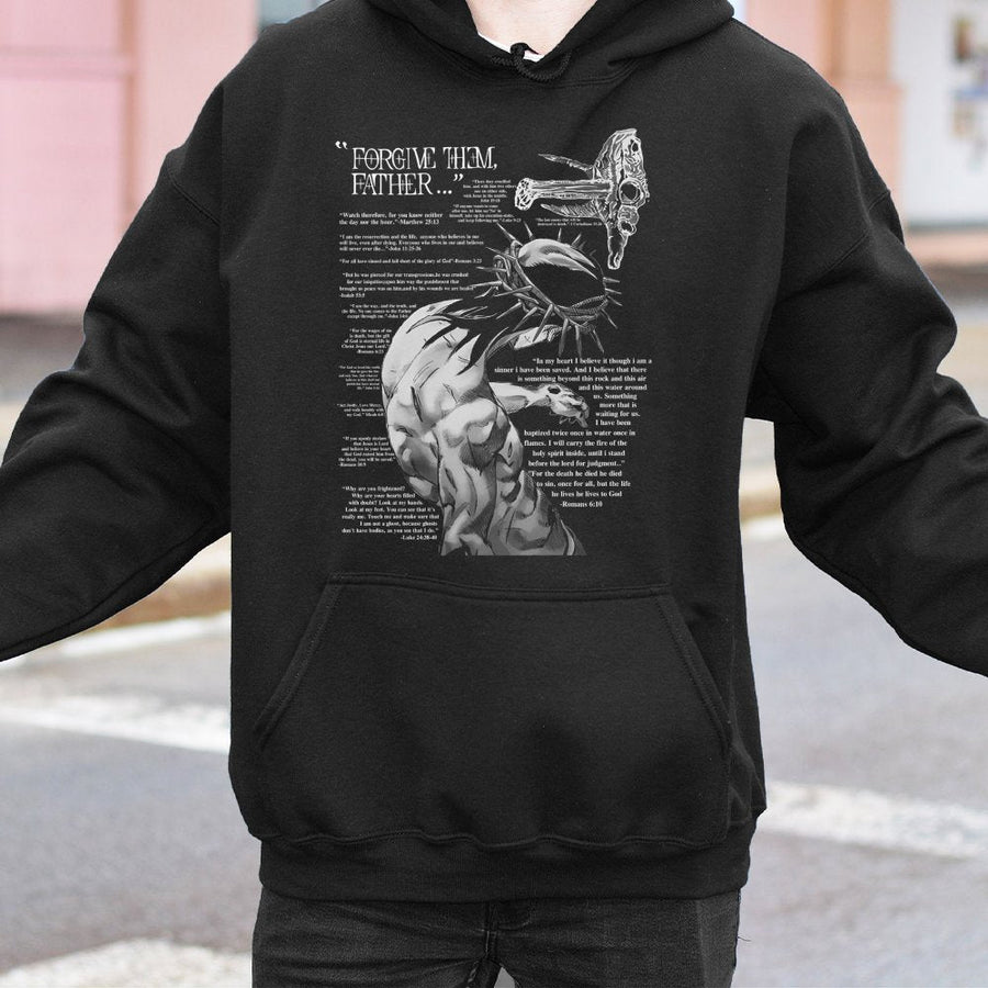 Forgive Them Father Hoodie | Religious Bible Verse Graphic Tee | Premium Cotton-Blend Apparel | Christian Faith Gift for Men and Women