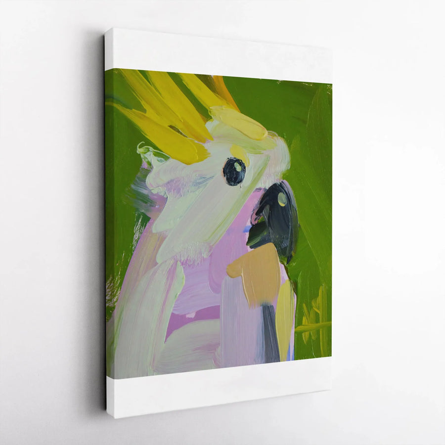 Abstract Cockatoo Canvas Art | Vibrant Bird Painting Print with Bold Brushstrokes | Premium Gallery Wrapped Canvas | Gift for Bird Lover, Modern Tropical Home Decor