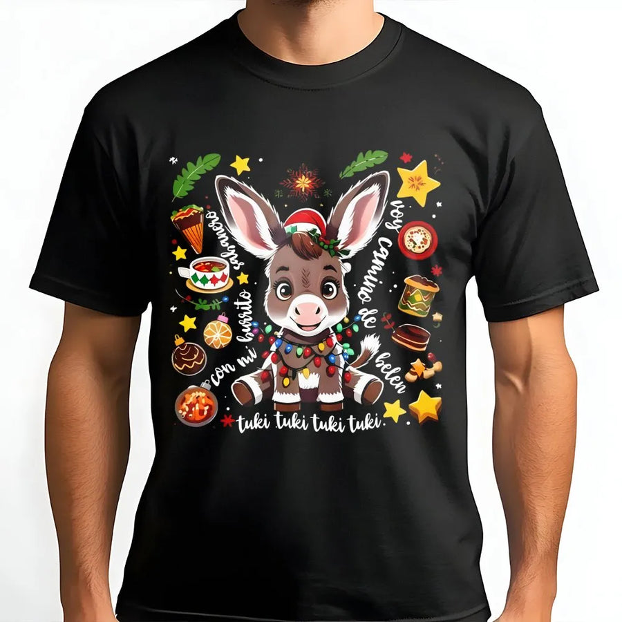 Mi Burrito Sabanero T-Shirt | Cute Christmas Donkey Graphic | Premium Cotton Festive Apparel | Latino Holiday Gift for Family