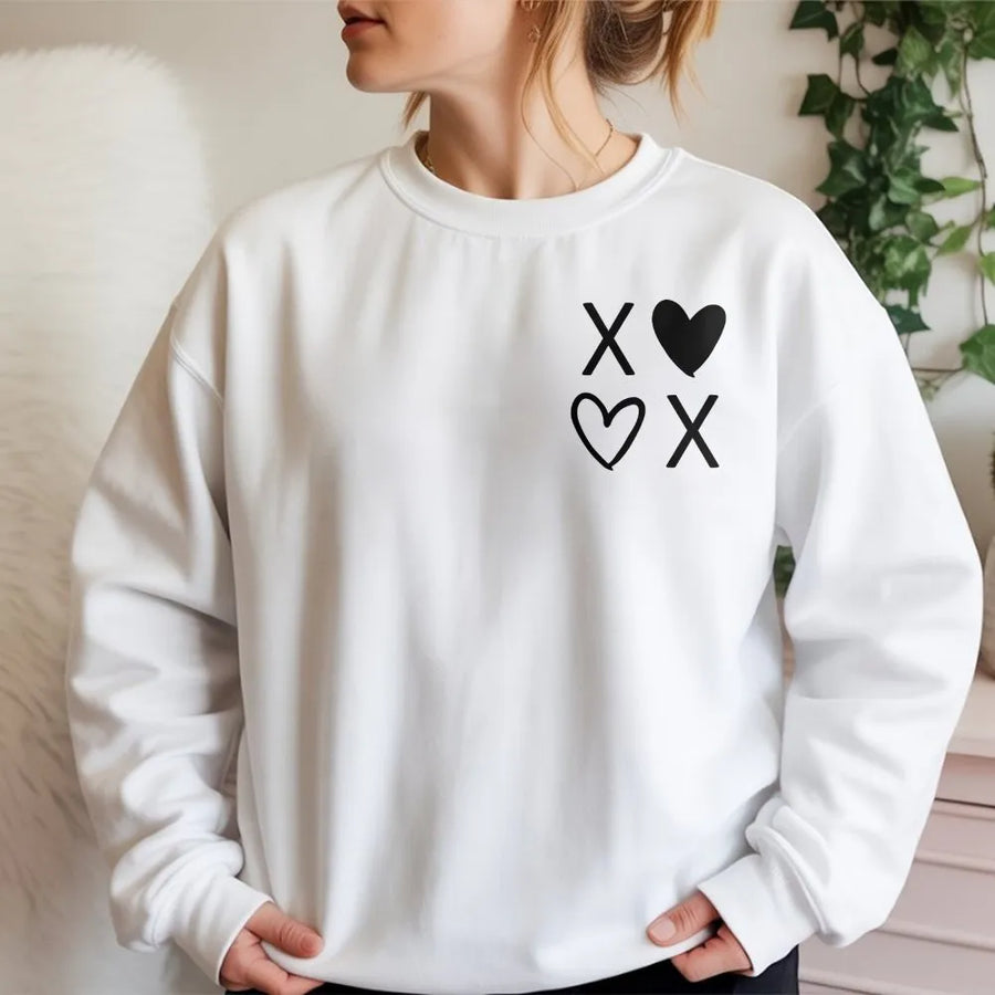 Valentines Day Sweatshirt | Minimalist XOXO Heart Graphic | Premium Cotton Blend | Romantic Gift For Her Or Teacher