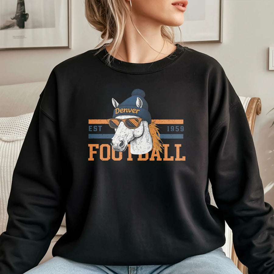 Denver Bronco Vintage Sweatshirt Retro Football Horse Design Game Day Fan Apparel Unisex Soft Sweatshirt, Gift For Men Women