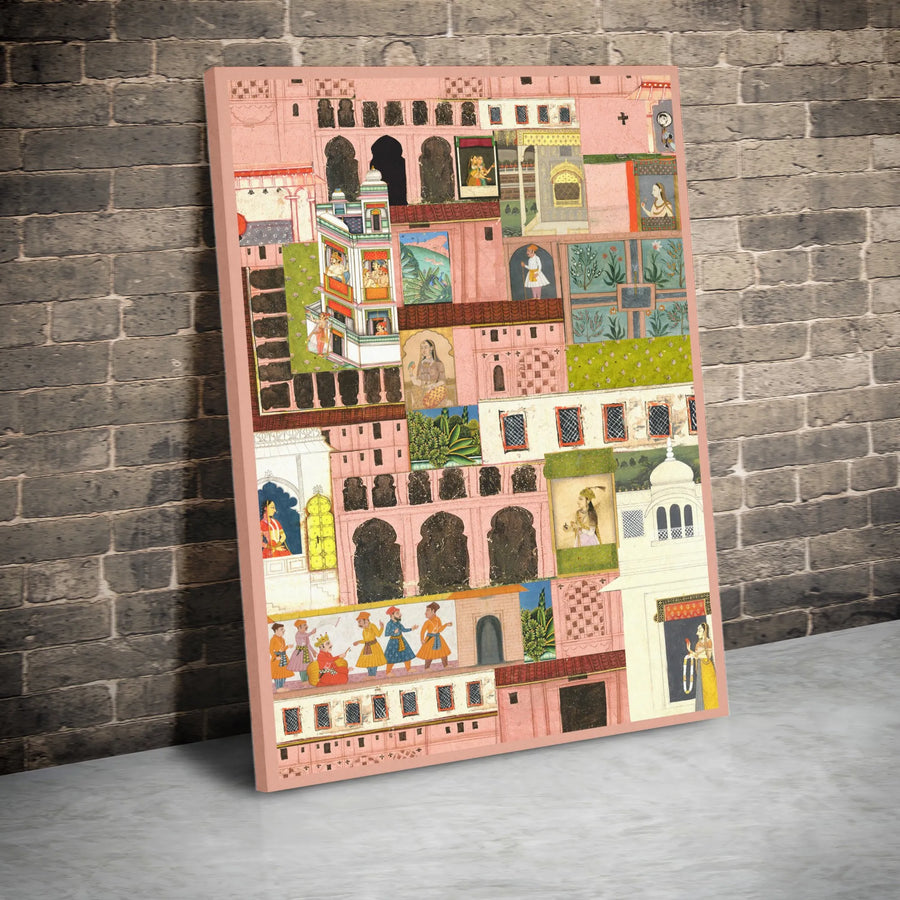 Vintage Indian Palace Canvas Print | Traditional Mughal Miniature Art | Premium Gallery Wrapped Wall Decor | Collector's Bohemian Home Gift