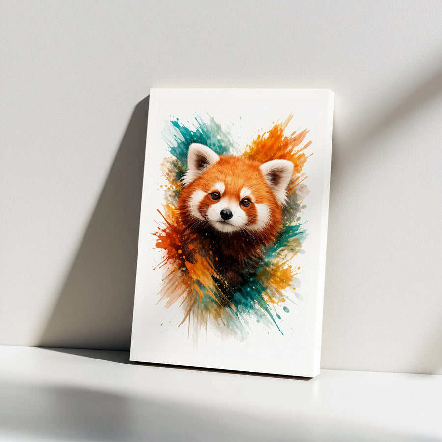 Red Panda Canvas Wall Art | Vibrant Watercolor Animal Portrait | Premium Gallery Wrap Canvas | Modern Nursery Decor Gift for Wildlife Lover